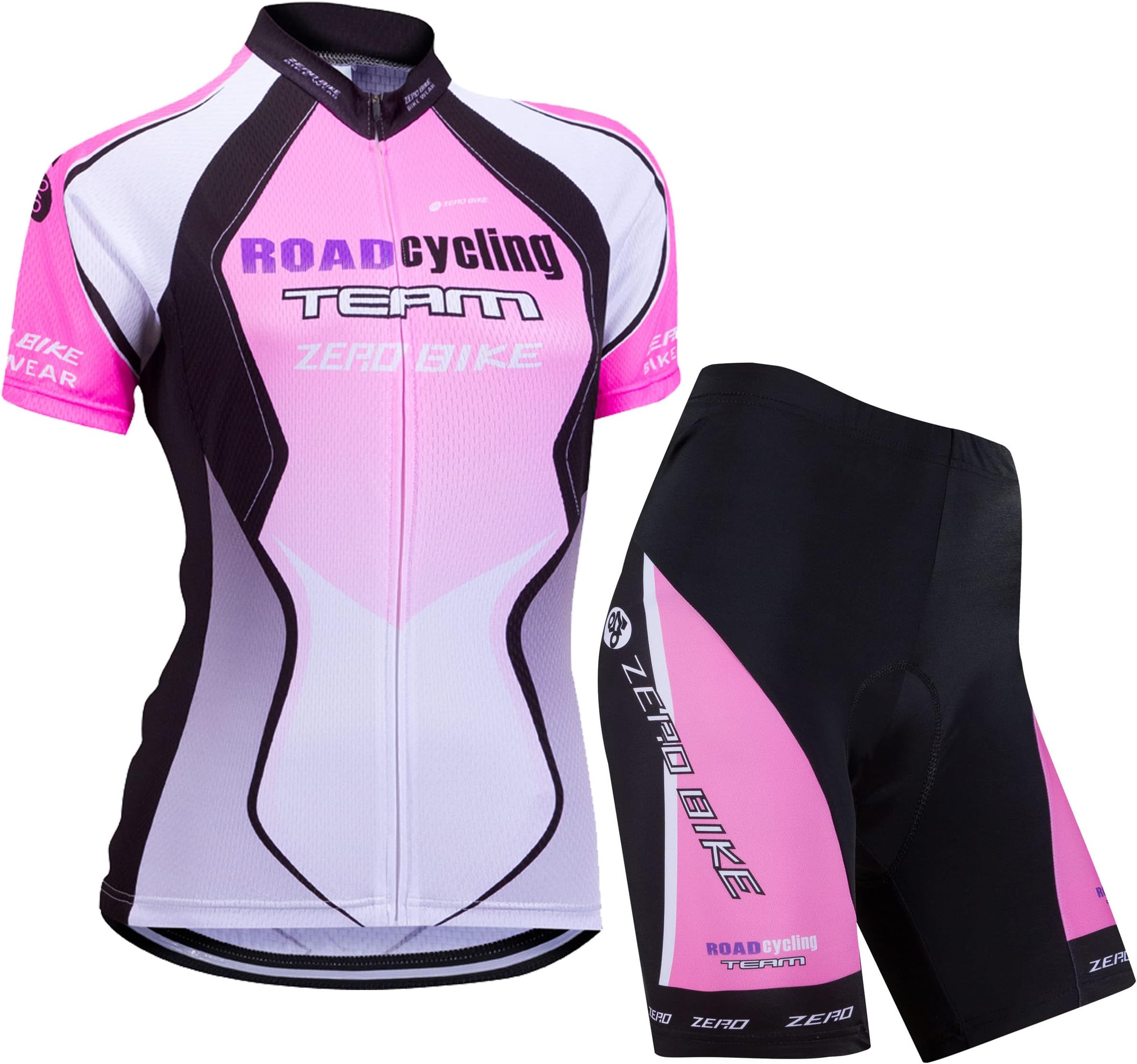 Women's Short Sleeve Breathable Cycling Jersey Set, Quick-Dry Biking Shirt with 3D Cushion Shorts Padded Pants