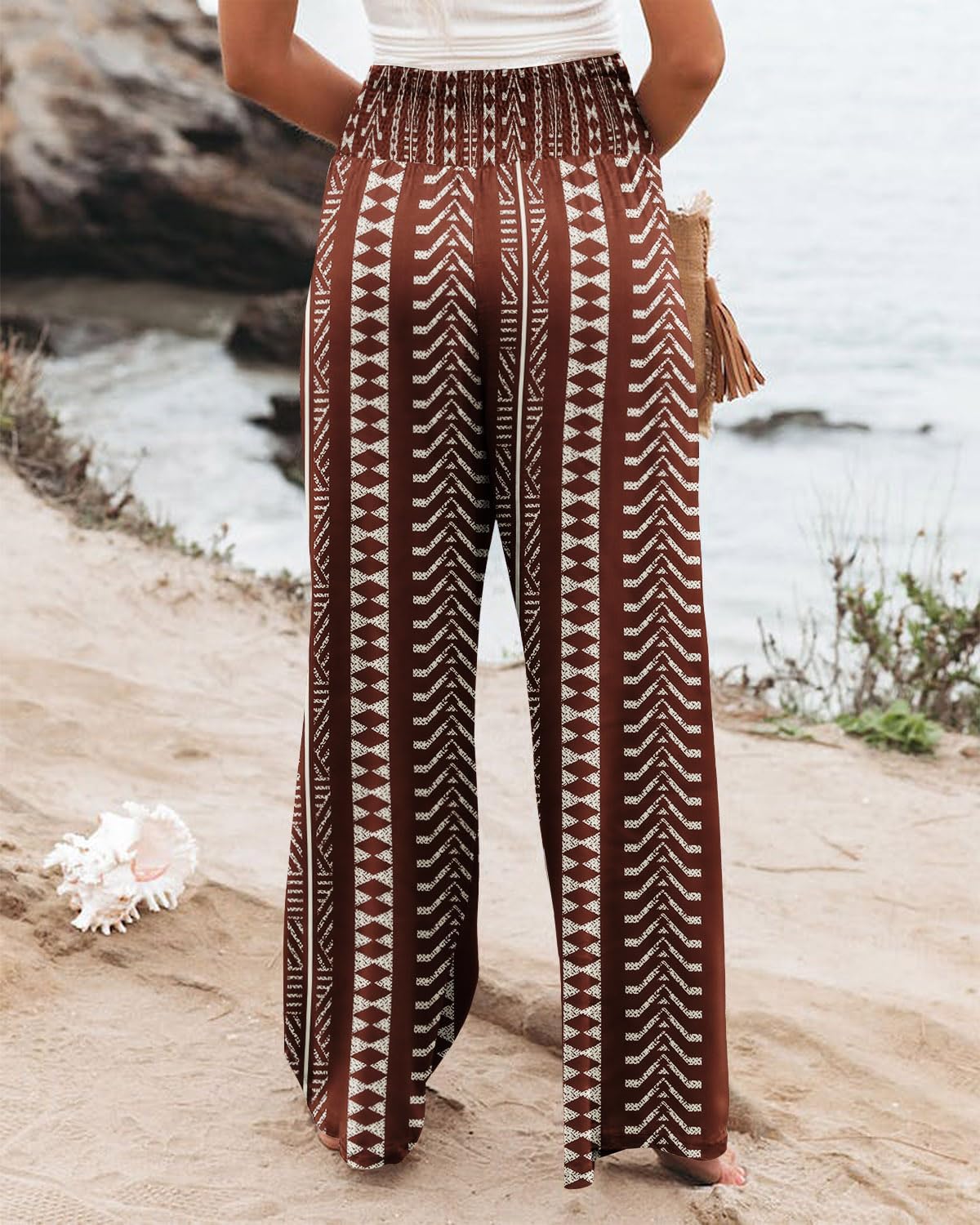  Womens Elastic High Waisted Palazzo Pants Casual Wide Leg Long Lounge Pant Trousers with Pocket thumbnail