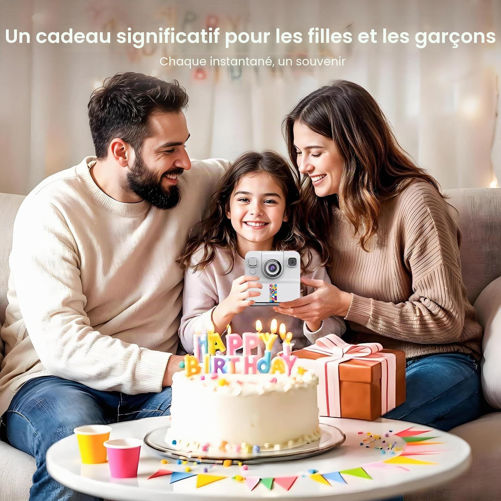 Appareil Photo Instantané Enfant, 2.4" Grand Écran 48MP 1080P HD Appareil Photo Numérique Enfant avec Carte 32GB et Papier Photo Imprimé, Cadeau pour Filles Garçons 3-12 Ans,Violet