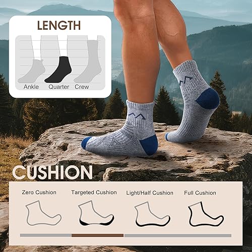 Miniatura 5 de innotree Merino Wool Hiking Socks for Men & Women Quarter Ankle Compression Thick Cushion Breathable Anti Odor Socks, 5 Pairs