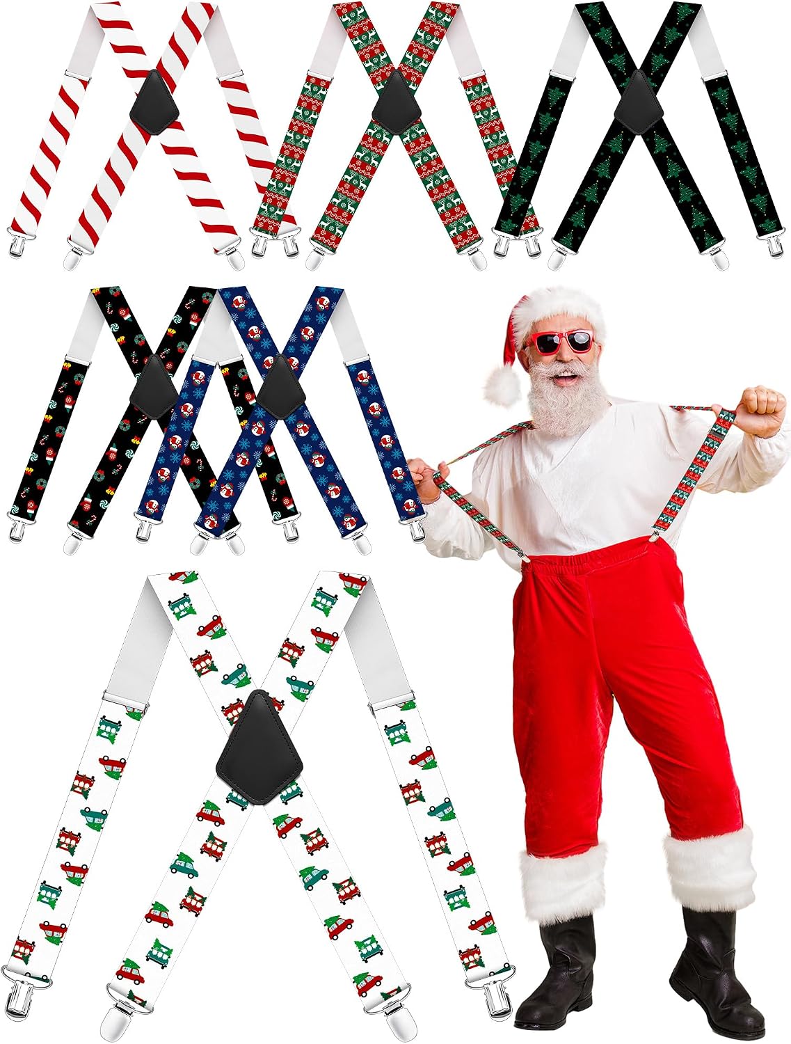Skicuff 6 Pcs Men's Christmas Suspenders Adjustable