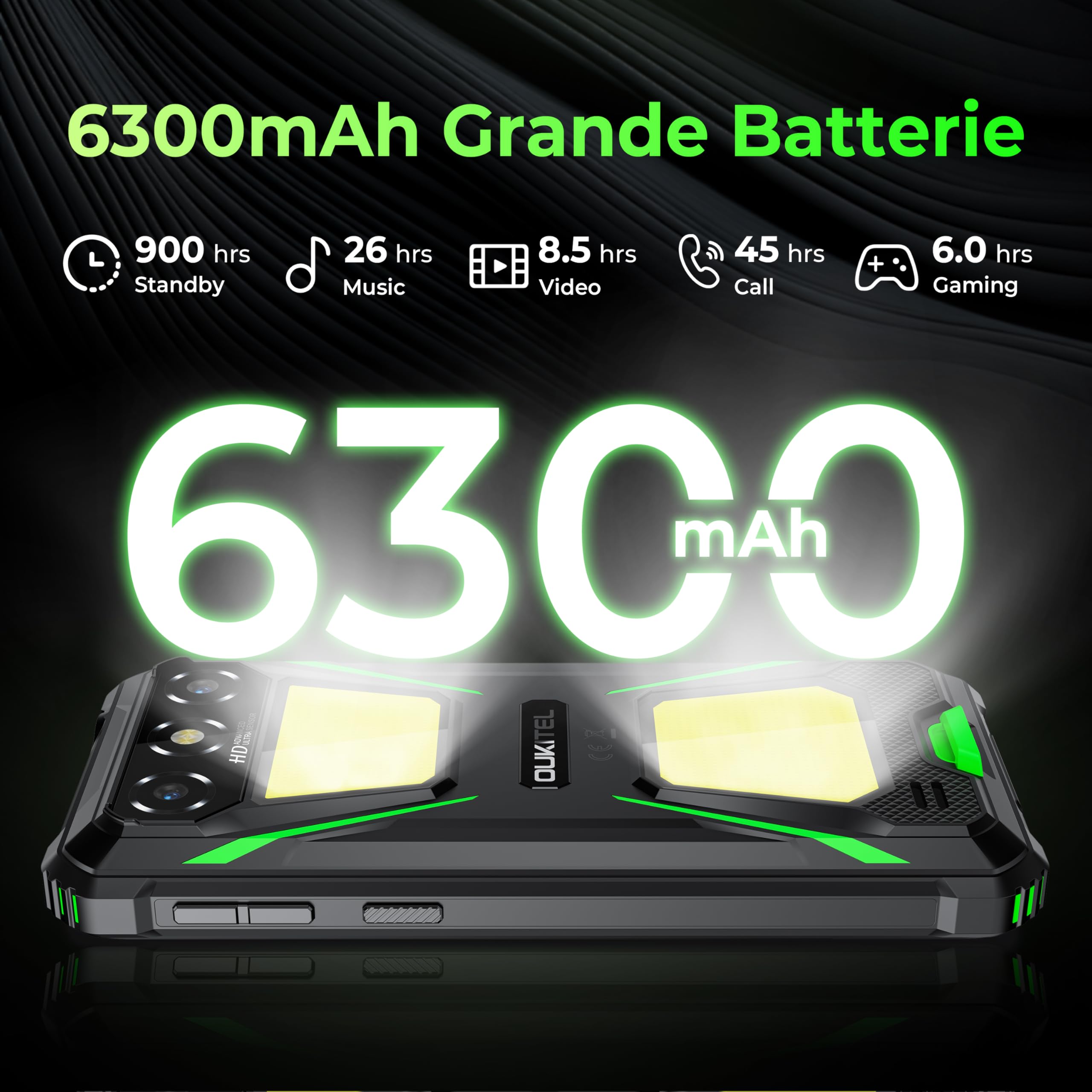 OUKITEL G5 Rugged Smartphone Unlocked 16GB+256GB/1TB TF Android 14 Rugged Cellphones, 6300mAh Battery,6”HD Display IP68/IP69K,13MP+5MP Waterproof Phones,Dual Sim/NFC/Dual Camping Light/2025 Black