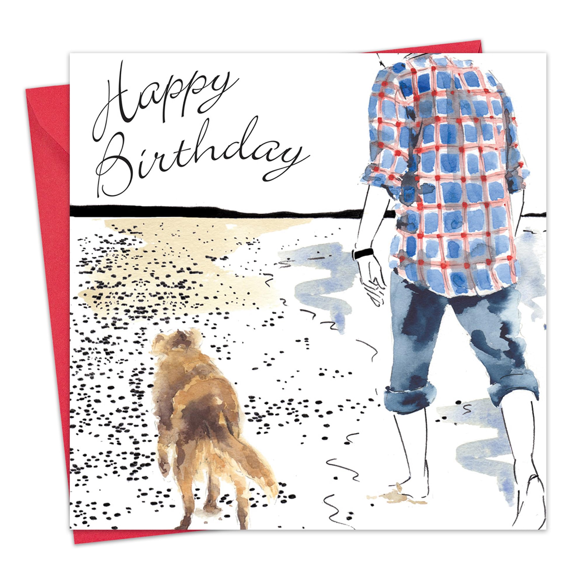 Twizler Geburtstagskarte Für Sohn – Design Mit Hund & Strand, Silber-grüne Folie, Aquarell-Look, Inkl. Umschlag