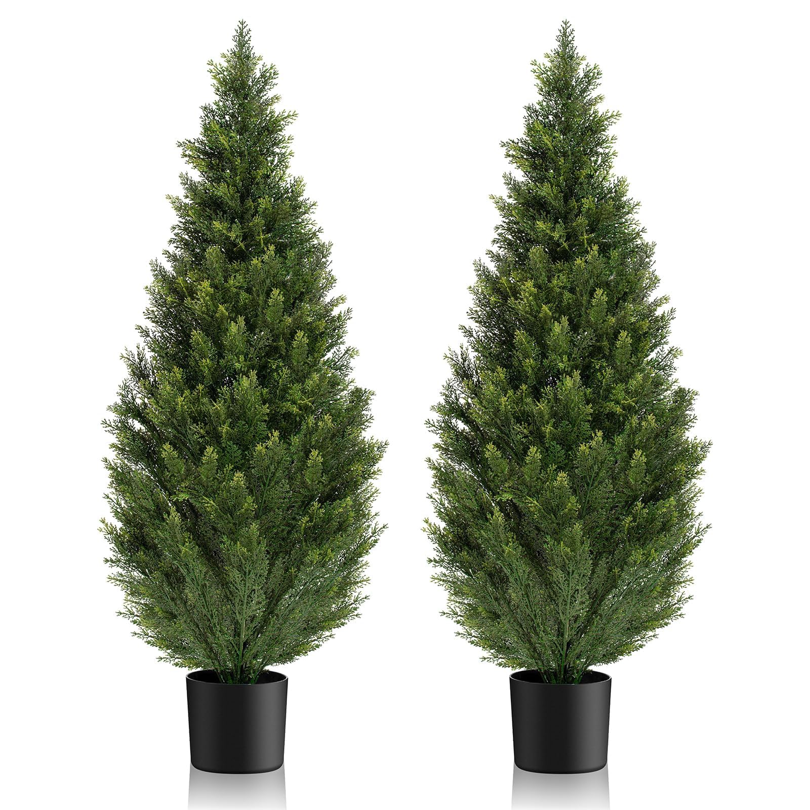 4FT Topiary Cedar Trees Artificial Outdoor Set of 2 Faux Pine Potted Plants 48'' UV Resistant Long Lasting Evergreen Fake Cypress Shrubs for Home Front Porch Patio Decor