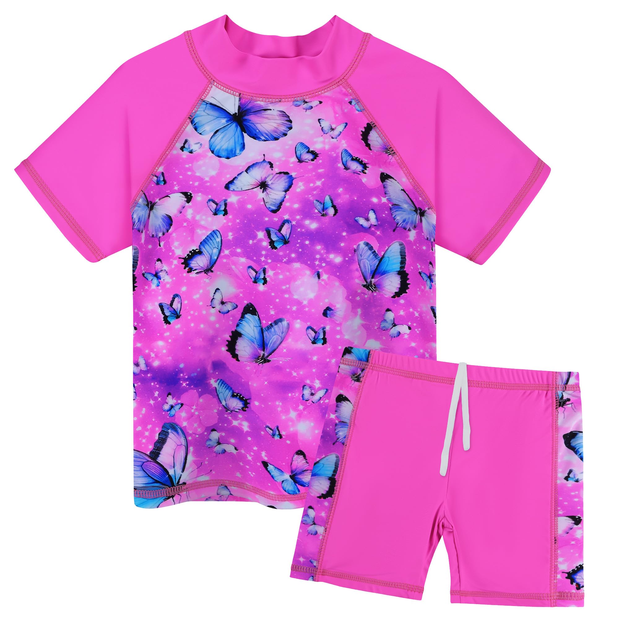BAOHULU Girls Short Sleeve Swimsuit Two Piece Floral UPF 50+ Rash Guard