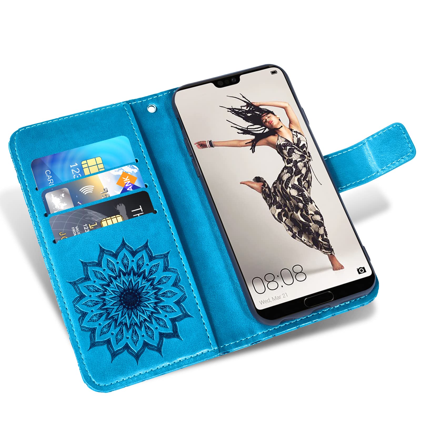 Asuwish Custodia Portafoglio Per Huawei P20 Pro Con Protezione In Vetro Temperato, Cinturino E Cordino - copertina