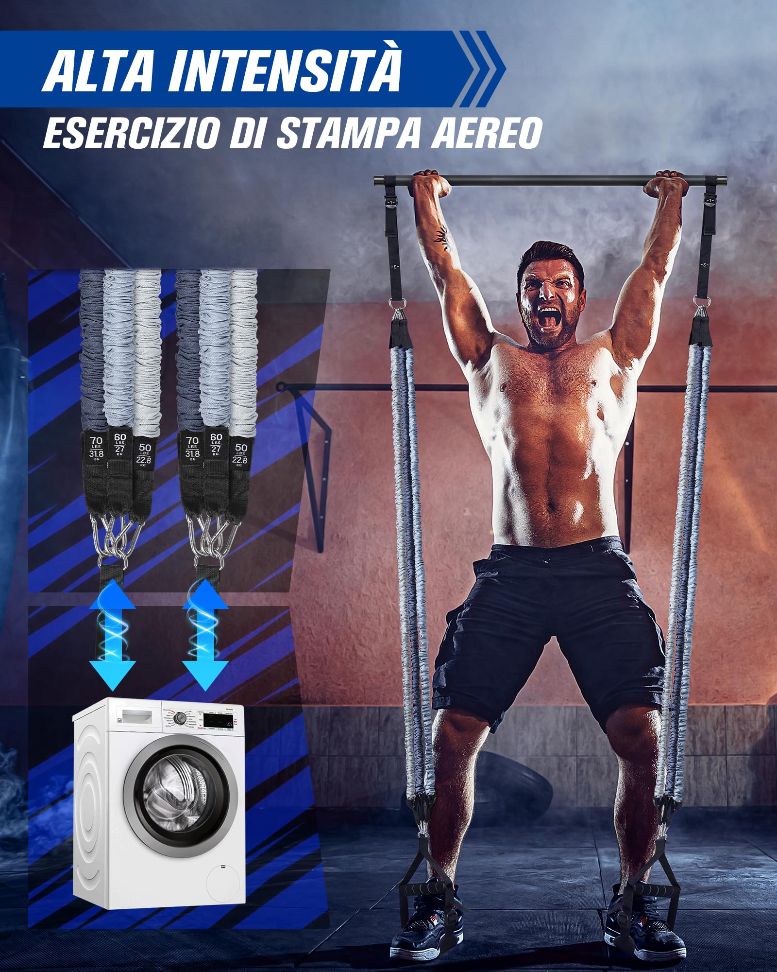 AlongSong Set Pilates con Fasce Elastiche (20-360 LBS), Barra Pilates a 3 Sezioni e Manuale di Istruzioni, Set Multifunzionale e Portatile per Il Fitness a Casa per Allenamenti in Famiglia