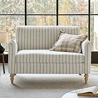 HULALA HOME 50.5" Striped Farmhouse Loveseat Sofa, 2-Seater with Rolled Arms, Rubber Wood Legs - Comfy Small Couch for Living Room