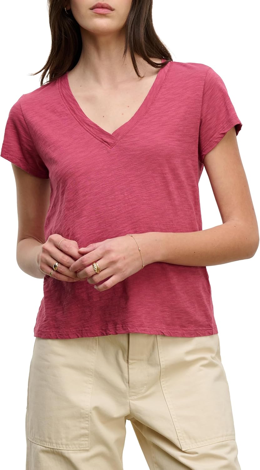 VELVET BY GRAHAM & SPENCER Women's Eli Velvet Originals V-Neck Tee, Garnet, Large
