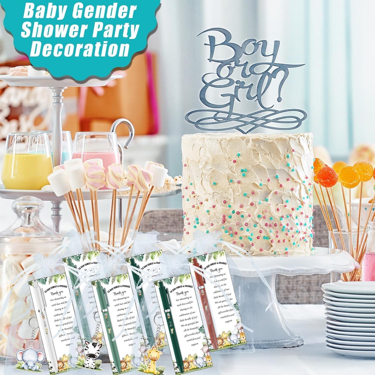 YLOLUL 180 Pcs Safari Baby Shower Favors Woodland Ballpoint Pens and Keychains Bulk Retractable Baby Shower Gifts for Guest Gender Reveal Party Greeting Cards Souvenirs Prize image 5