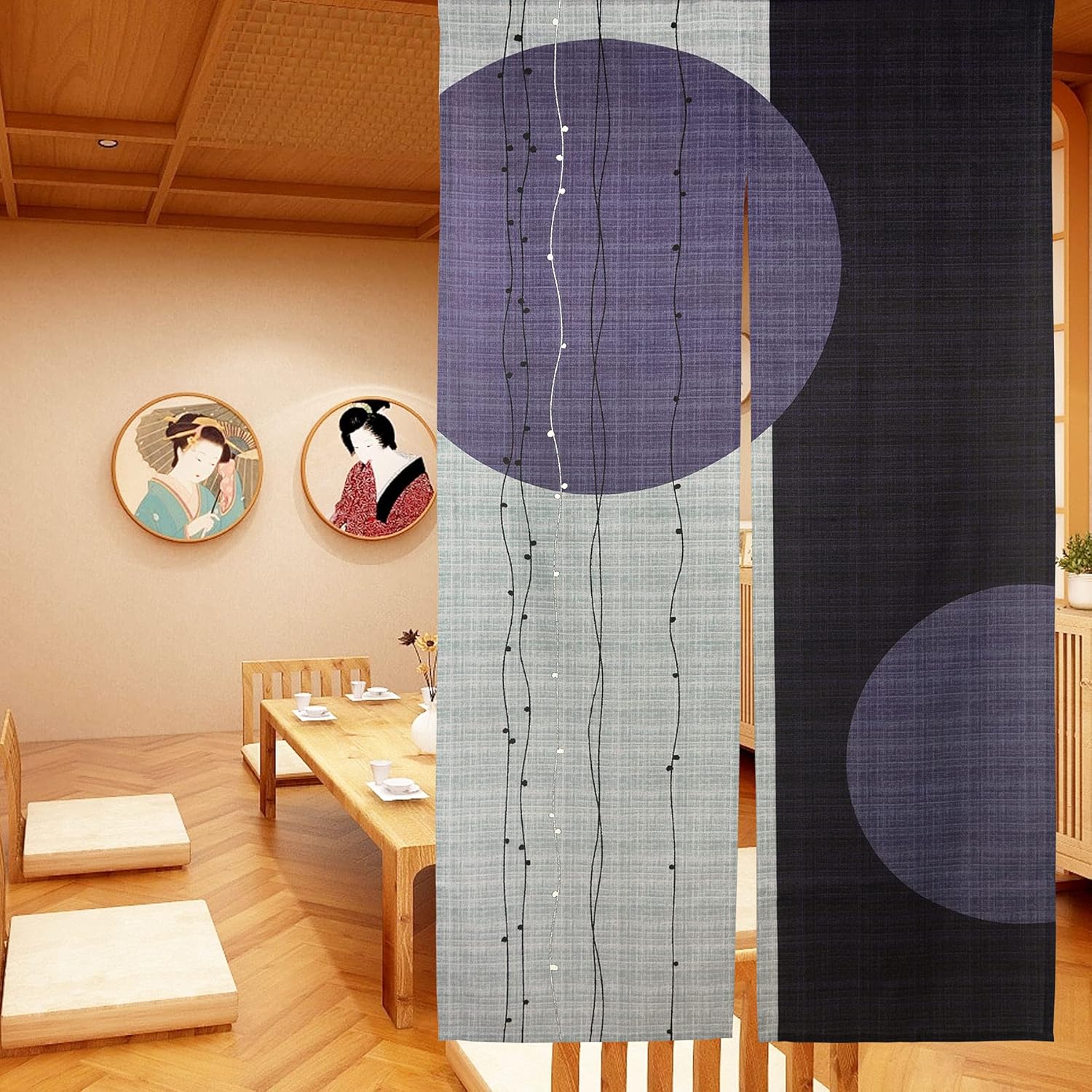 LIGICKY Japanese Noren Doorway Curtain Long Type Circle Pattern Printed Door Tapestries Window Treatment for Home Decoration 33.5 x 59 inch