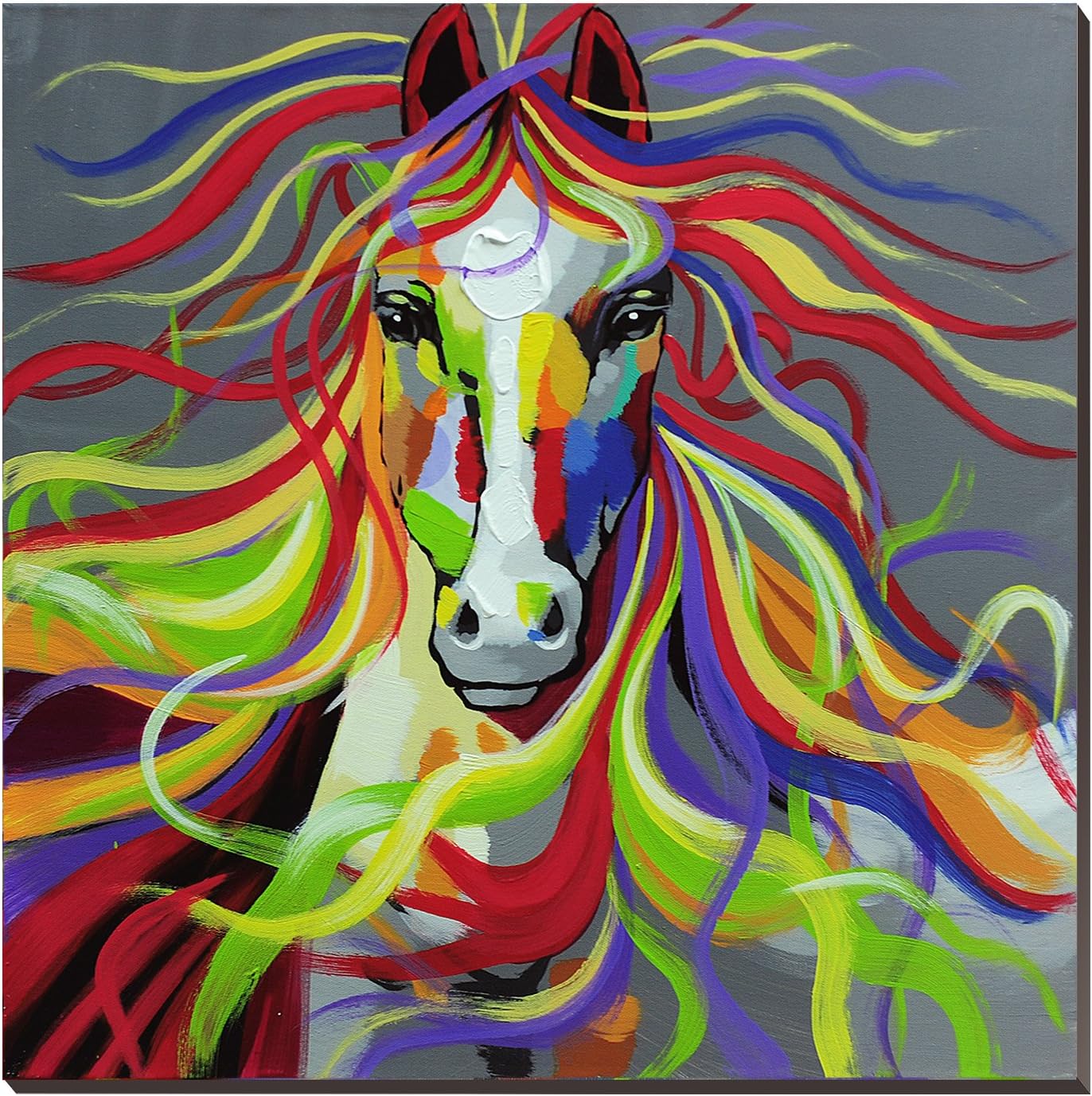 WESIATOR - Colorful Horse Picture for Wall Modern Rainbow Animal Canvas Wall Art for Bedroom Living Room Home Decoration, Large Hand Painted Oil Painting, Ready to Hang (75X75cm)