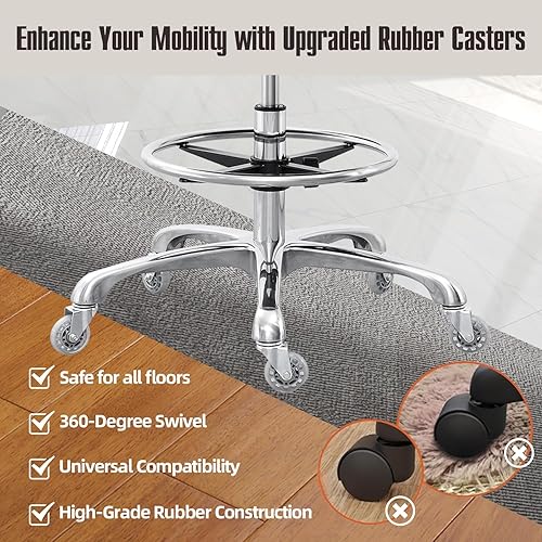 Miniatura 7 de Grace&Grace Silla de dibujo, taburete con cojín grande con respaldo, taburete alto de tienda con reposapiés para estudio, taller, aula, laboratorio,