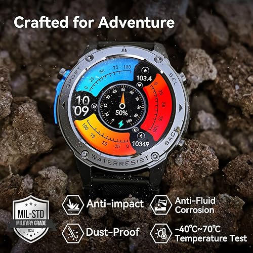 Miniatura 2 de Reloj inteligente militar para hombre con GPS 6, brújula de posicionamiento satelital de 164 pies, resistente al agua, para natación, batería de 500