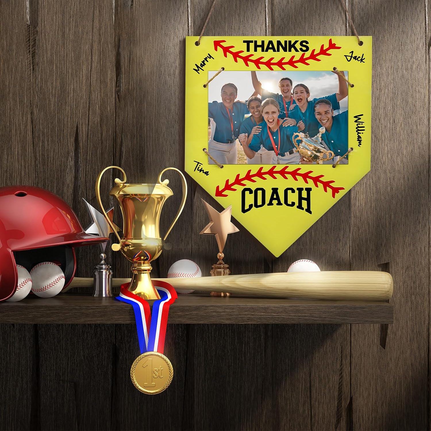 RattanView 4 Pcs Softball Coach Gift Softball Picture Frame Fits 4 x 6 Inches Photograph Thanks Coach Gift Softball Coach Gift from Team, Coaches Appreciation Softball Home Plate Plaque
