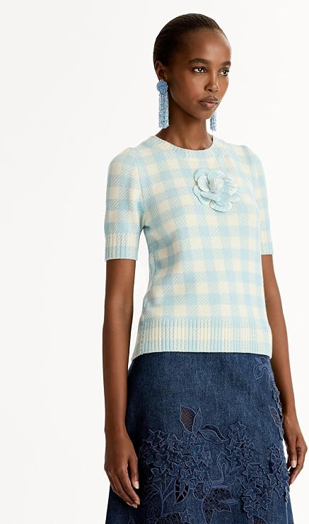 Gingham Pullover With Floral Applique