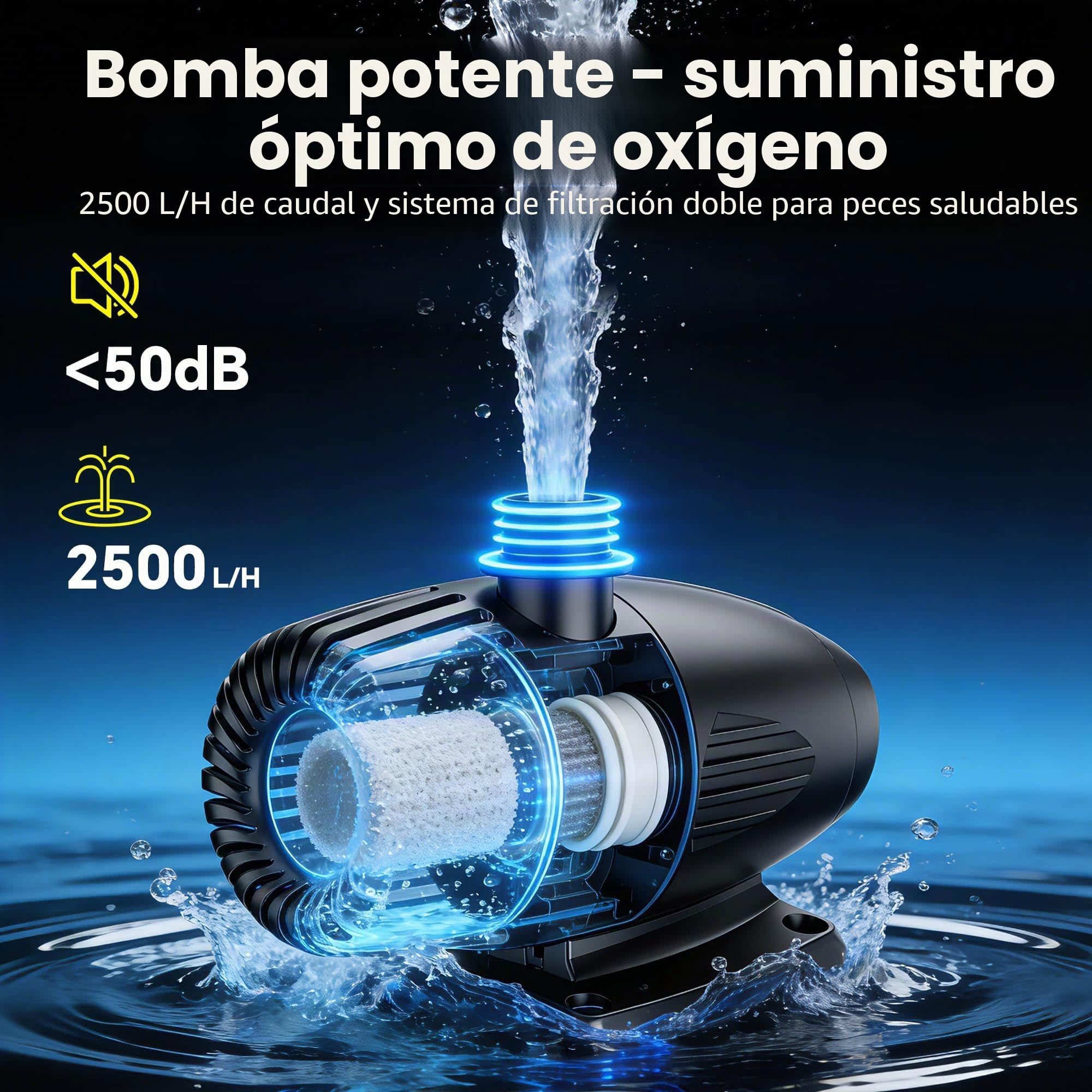 Biling 50W Solar Cascada de Agua de Acero Inoxidable Set Completo con Bomba y Filtro 40W 2100L/H 20 cm Cascada de Agua para Estanque de Jardín, Estanque de Koi, Estanque de Natación, Decoración de