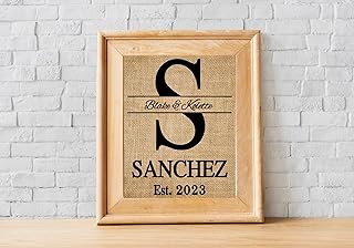 Personalized Monogram Burlap Print - Unique gift for couple- Wedding gift, Anniversary gifts, Monogram sign - Wedding decor, Family Name Monogram Sign - 1Y(Frame and Matte not Included)