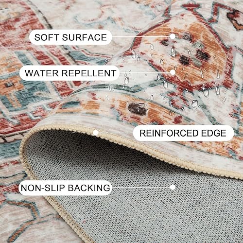 Miniatura 3 de Alfombra lavable de 2 x 8 pies, antideslizante, alfombra de pasillo de pelo bajo, tapete con estampado envejecido, alfombra de área suave para