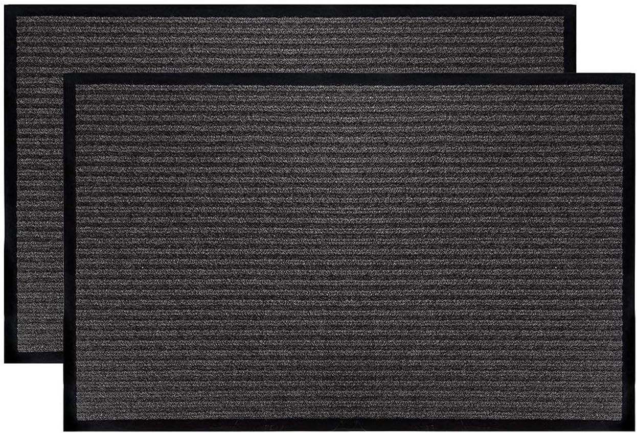 LuxUrux 2-Pack Heavy-Duty Rubber Door Mats - 23x35 inches, Durable, Indoor/Outdoor, Waterproof, Easy to Clean, Low-Profile Entry Rugs with Stylish Striped Gray Design 23'' x 35'' 2 Pack Striped Gray