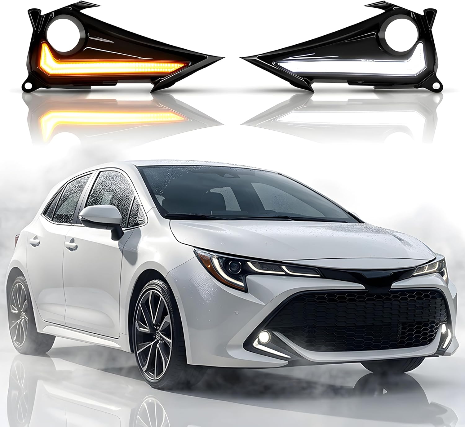 Fog Lights Daytime Running Lights fit for Toyota Corolla Hatchback 2019 2020 2021 Accessories with LED White DRL/Amber Sequential Turn Signal