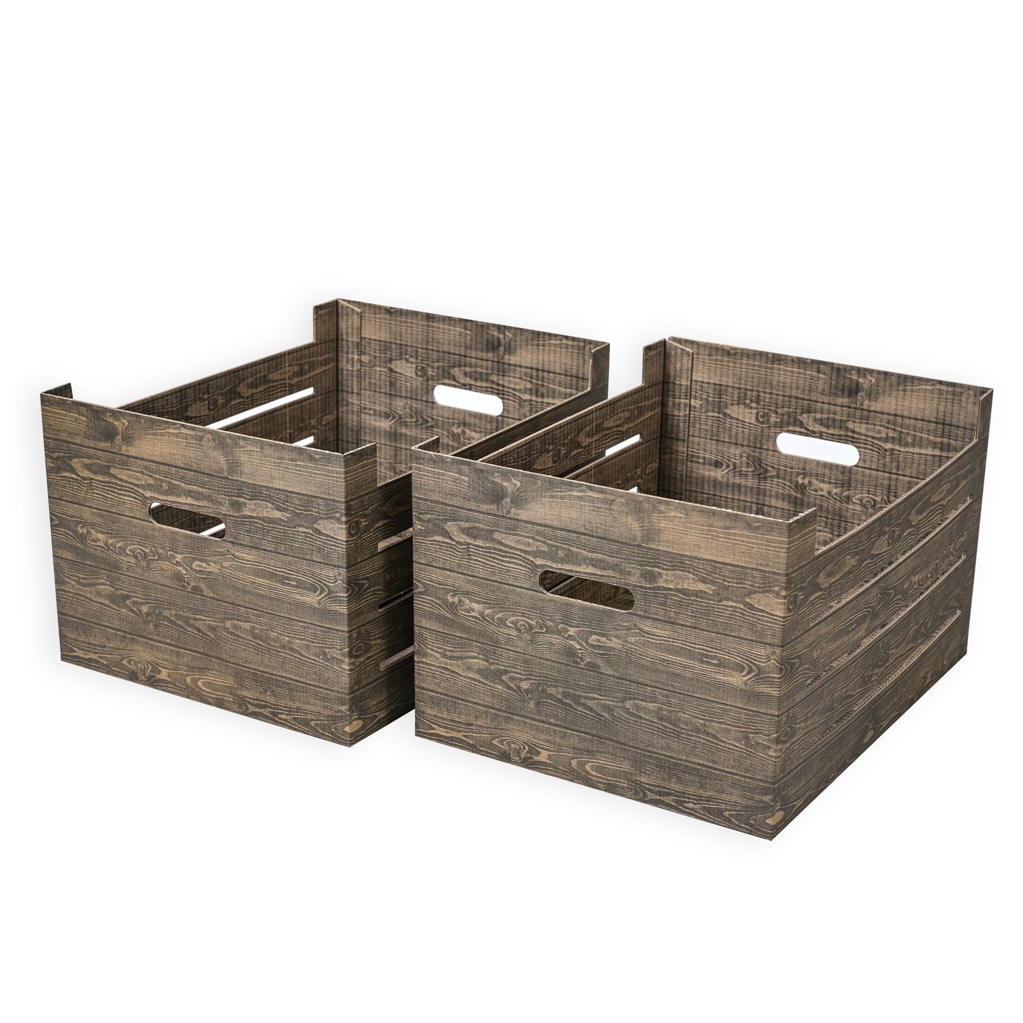 SOFTILLO Set of 2 Cardboard Storage Crates with Handles – Decorative Foldable Boxes for Home Office, Living Room, Bedroom, Wardrobe – Flat-Packed – XLarge – 42x33x25cm – Brown