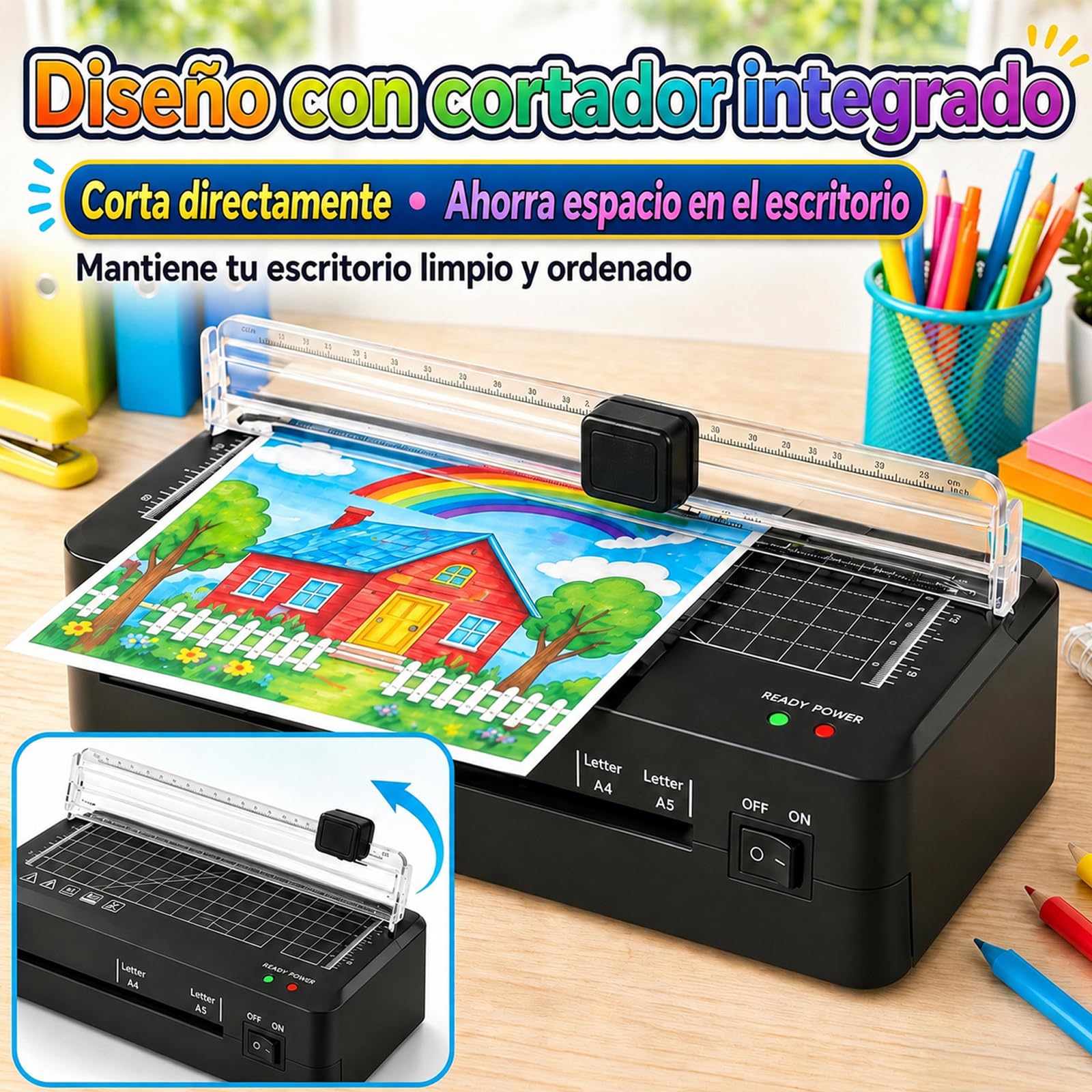 Plastificadora A4 Máquina plastificadora térmica A4 con 70 sg calentamiento rápido y Cortador de Papel. La plastificadora portátil con Función ABS para Colegio Oficina Hogar