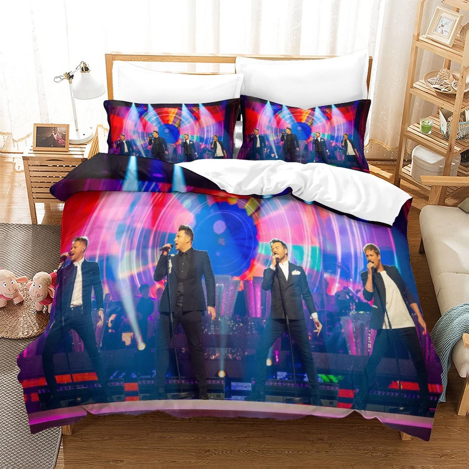 Kuokuo Westlife Band 3D Printed Duvet Cover Set Brushed Microfibre Soft Quilt Covers Easy Care Hotel Quality Bedding Sets Set with Zipper Closure 3 Pieces Set Double（200x200cm）