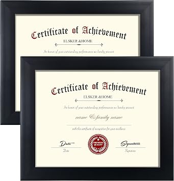 ELSKER&HOME Black Glass Diploma Frames 8.5 x 11, Certificate & Document Degree Frame with Real Glass for Wall or Tabletop Display 2 Pack.