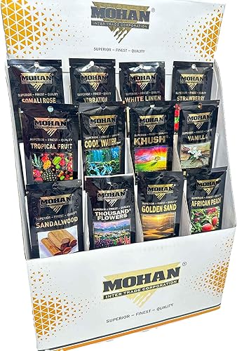 Mohan Incienso paquete de 12  12 fragancias  120 varillas en total  Establecido en 1995  Fabricante original del aroma Khush de fama mundial