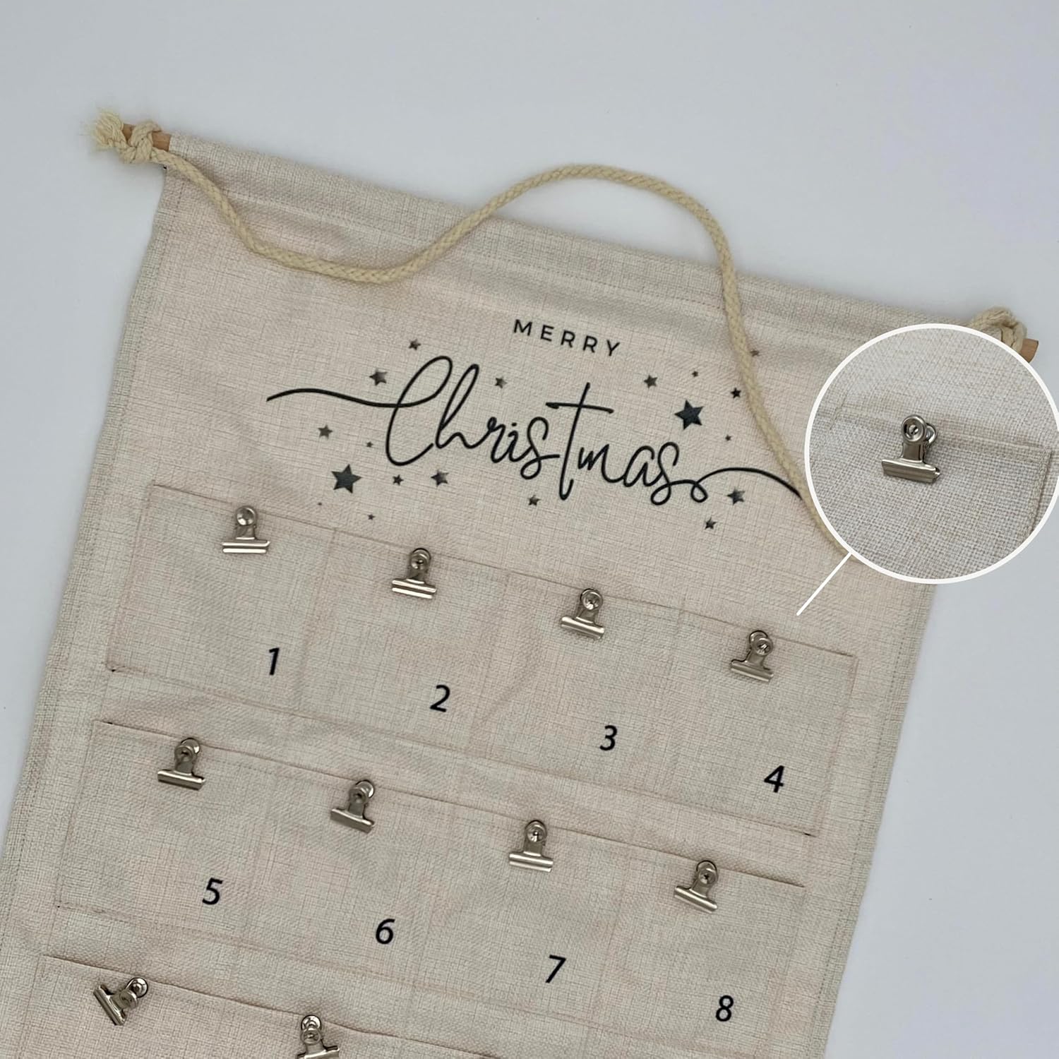 Advent Calendar Photo Board for Pictures - Instant Photo Hanging Display, Reusable Christmas Countdown with Sturdy Clips - Festive Decoration - Advent Activities without Gift Waste