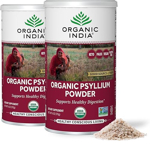 Miniatura 8 de ORGANIC INDIA Polvo de cáscara de psyllium orgánico entero, suplemento de fibra de cáscara de psyllium, apoyo a la digestión, vegano, sin gluten,