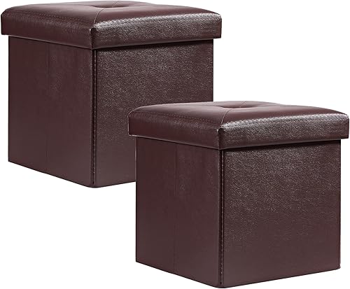 VECELO Juego de 2 otomanas de almacenamiento, reposapiés, reposapiés, otomana plegable de 11.8 pulgadas, pequeño cubo cuadrado de almacenamiento