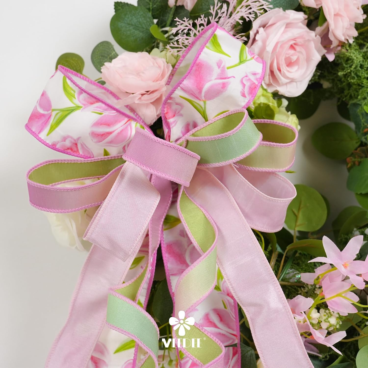 MEEDEE 1" Pink Green Dupioni Ribbon 25 Yards Pastel Pink to Mint Green Ombre Ribbons for Crafts, Wreaths, Gift Wrapping, Bow Making, Weddings, Floral Bouquets, Perfect for Candyland, Easter & Spring