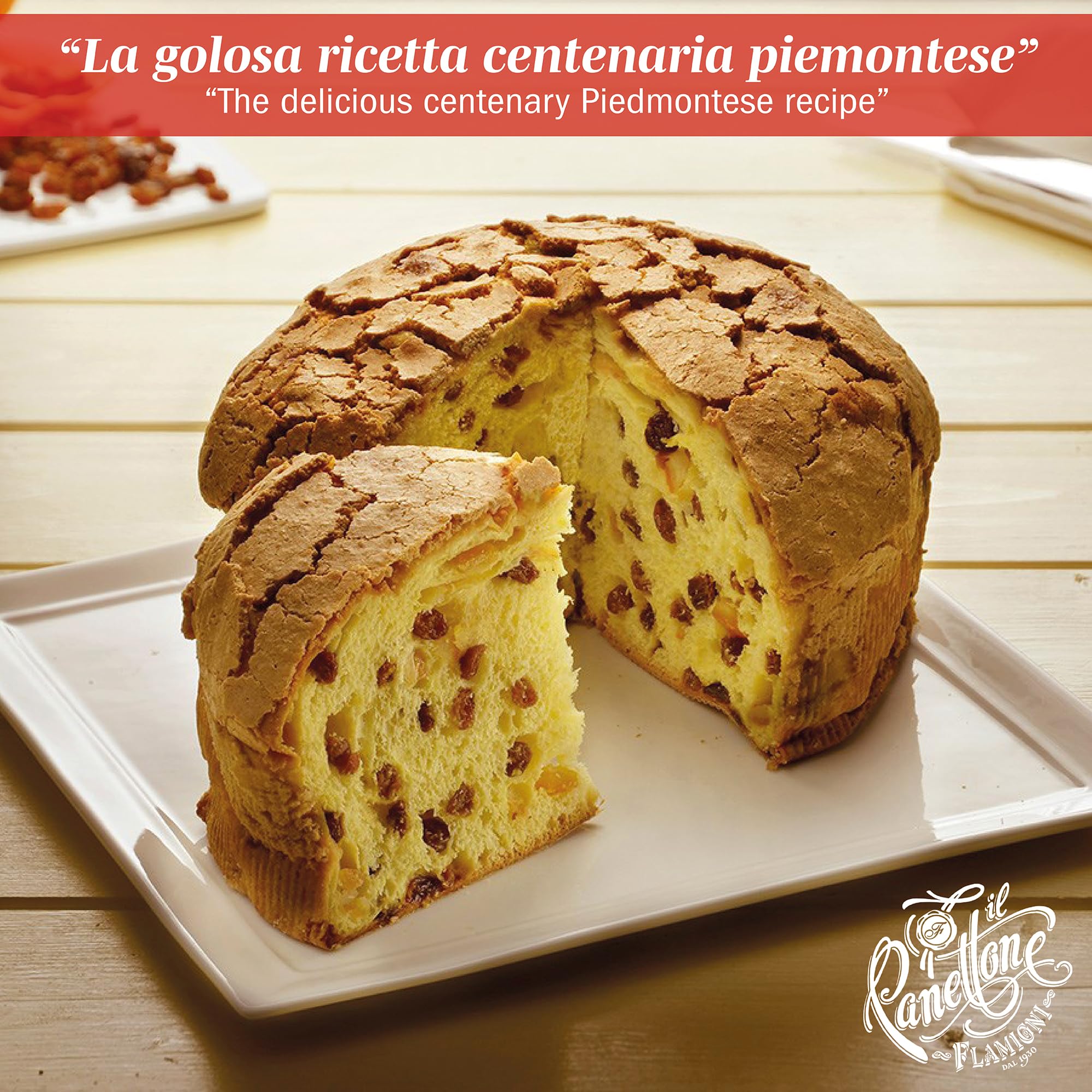 FLAMIGNI, Panettone Artesanal Glaseado Tradicional con Naranja Confitada y Pasas de Sultana, Glaseado con Azúcar, Avellanas y Almendras, Paquete con Cinta, 1 kg