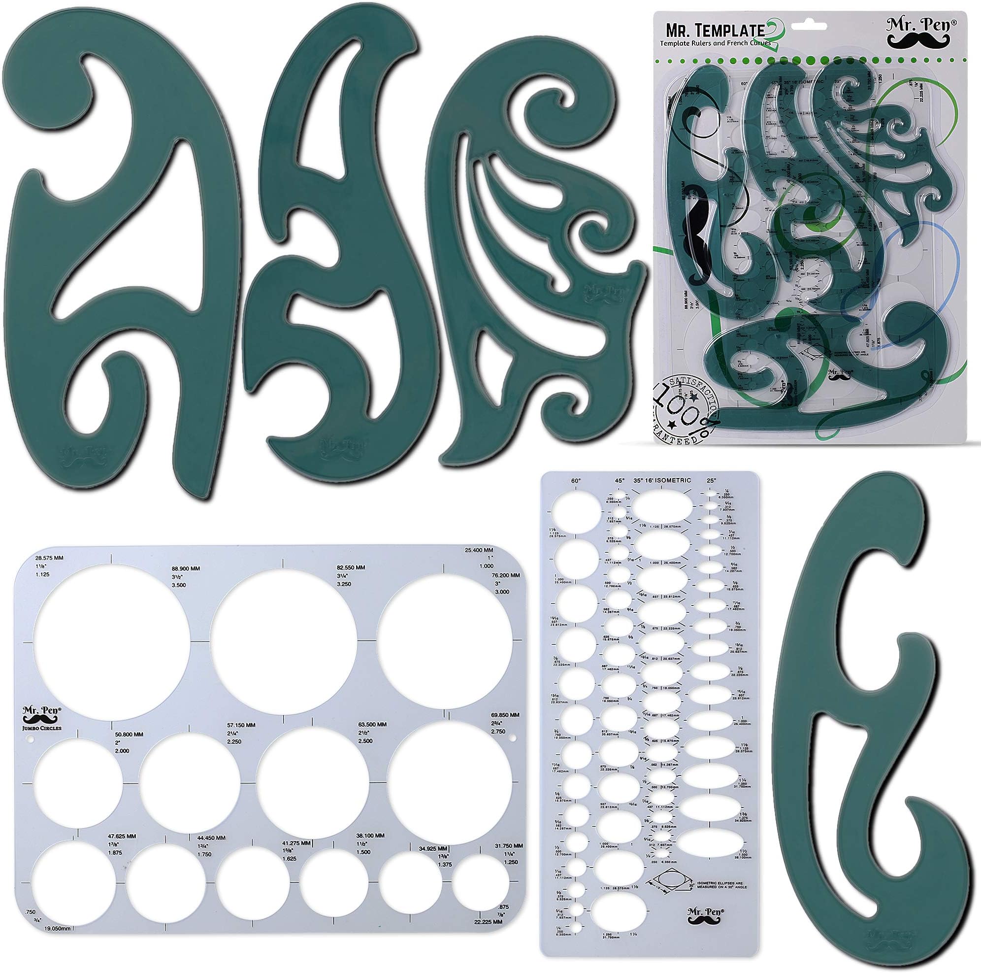 Mr. Pen French Curve, Large Circle & Ellipse Templates (6 Pc), Curve Ruler, Drawing Tools, Architectural Templates