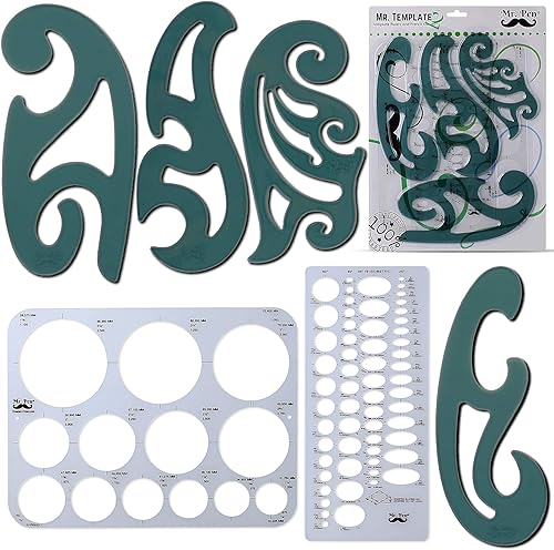 Mr. Pen French Curve - Plantillas de círculo grande y elipse (6 unidades), regla de curva, herramientas de dibujo y dibujo, plantillas de geometría