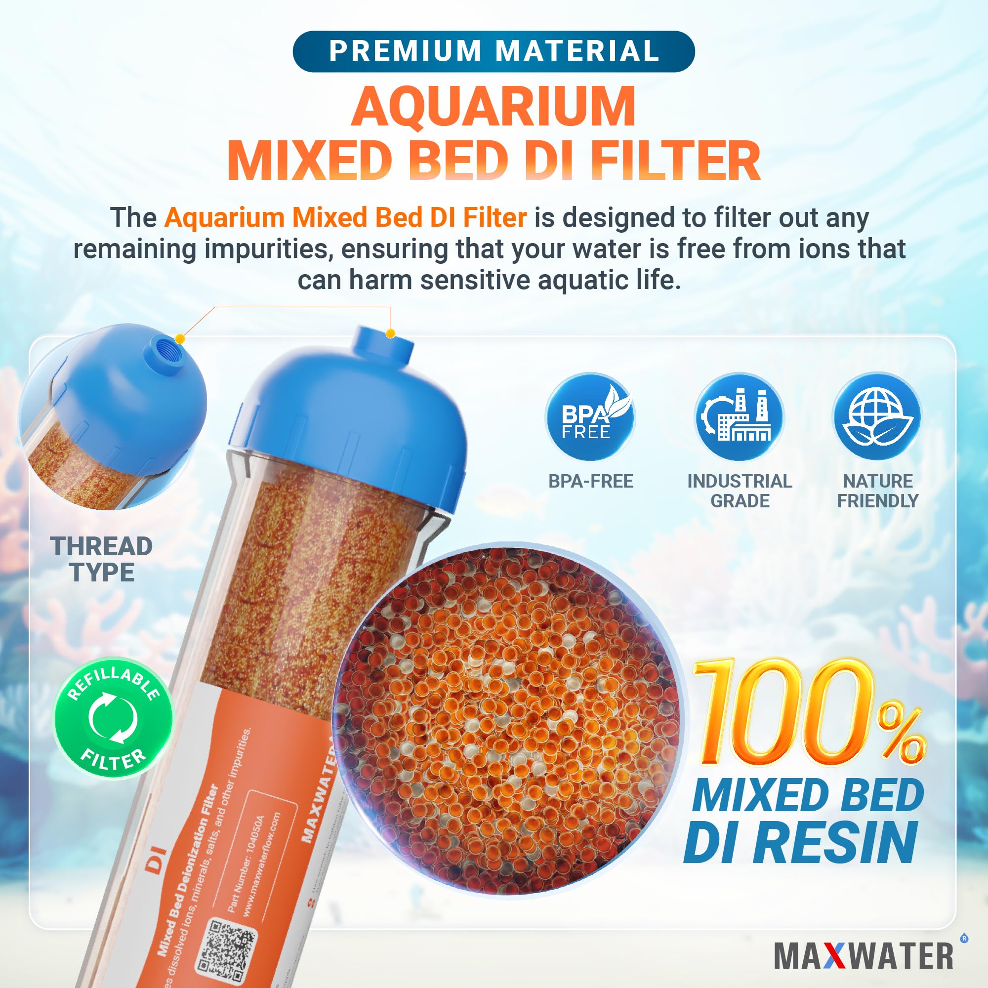 gemischt Bett Ionen-Austausch Aquarium Filter 0 ppm RO. DI nachfüllbar Gehäuse