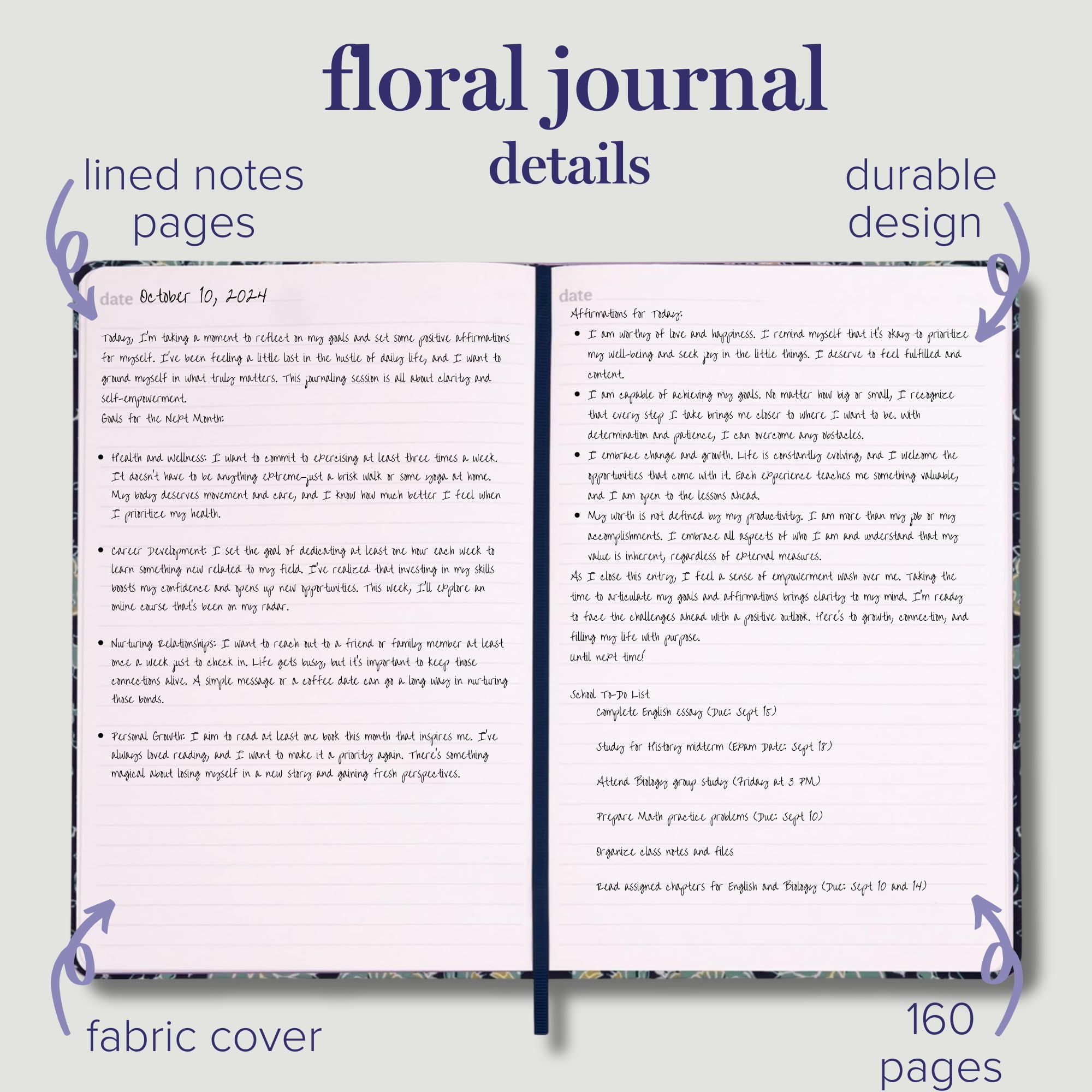 Vera Bradley Diario da donna in tessuto floreale con 160 pagine a righe e nastro segnalibro, motivo cachemire con pietre preziose, colore:
