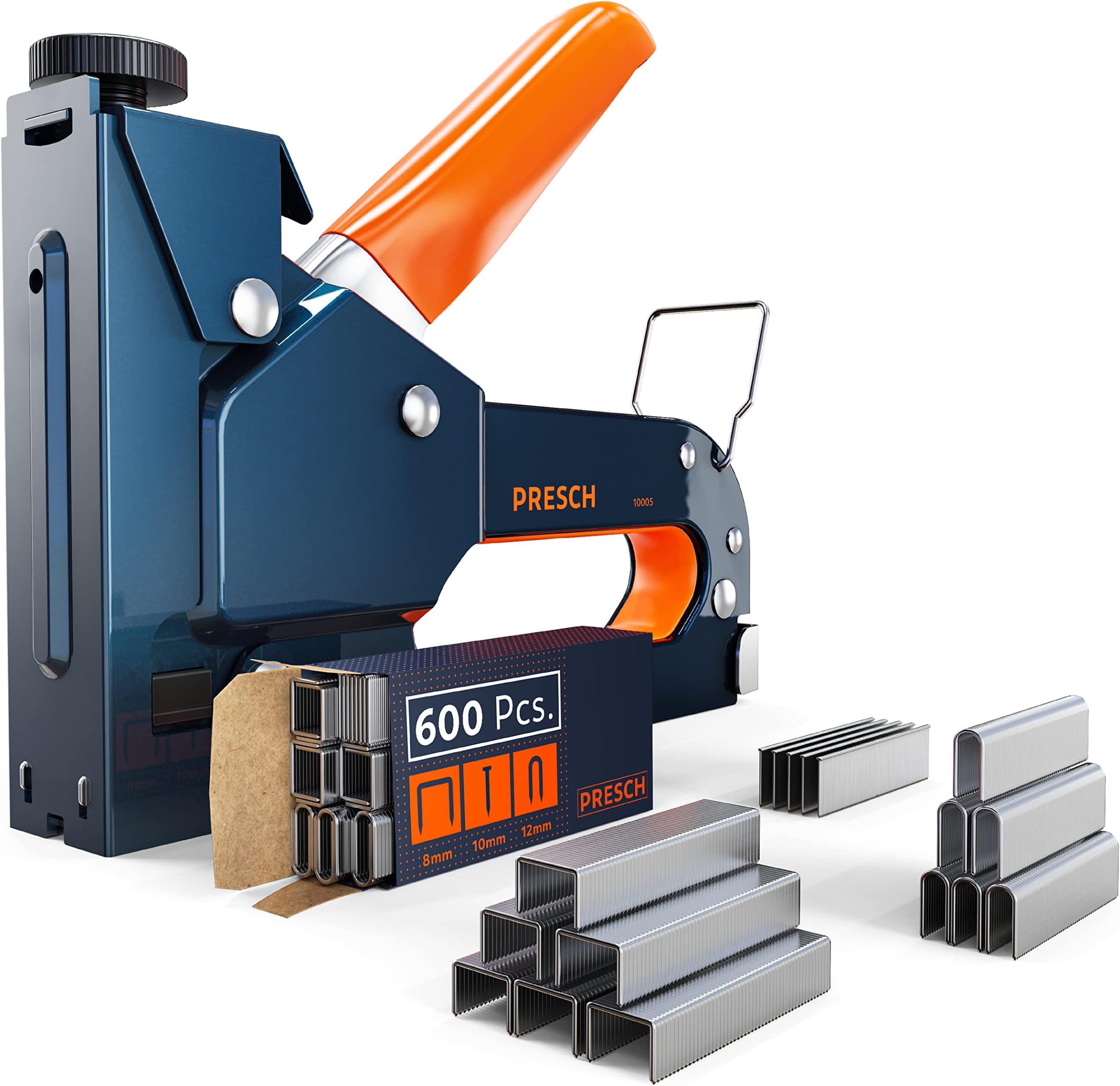 Presch Staple Gun with Staples - 600pcs. Heavy Duty Stapler for Wood, Cable, Wire, Furniture, Wall and Carpet - Upholstery Staple Gun