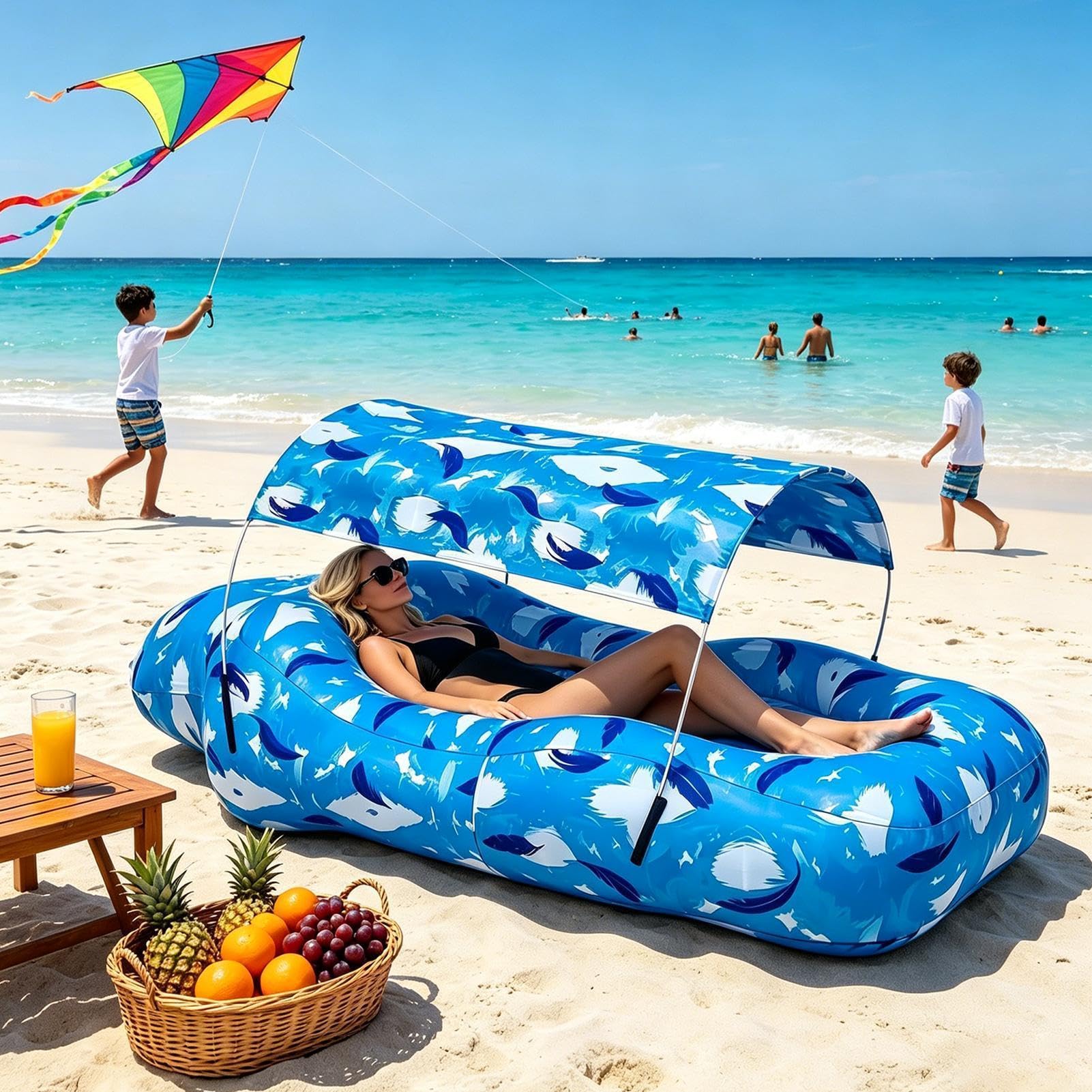 Générique Fauteuil Gonflable - Canapé de Plage Gonflable avec Pare-| Chaise Longue Portable avec Rangement Intégré,pour Camping Randonnée Pique-Nique Jardin Bord de Mer