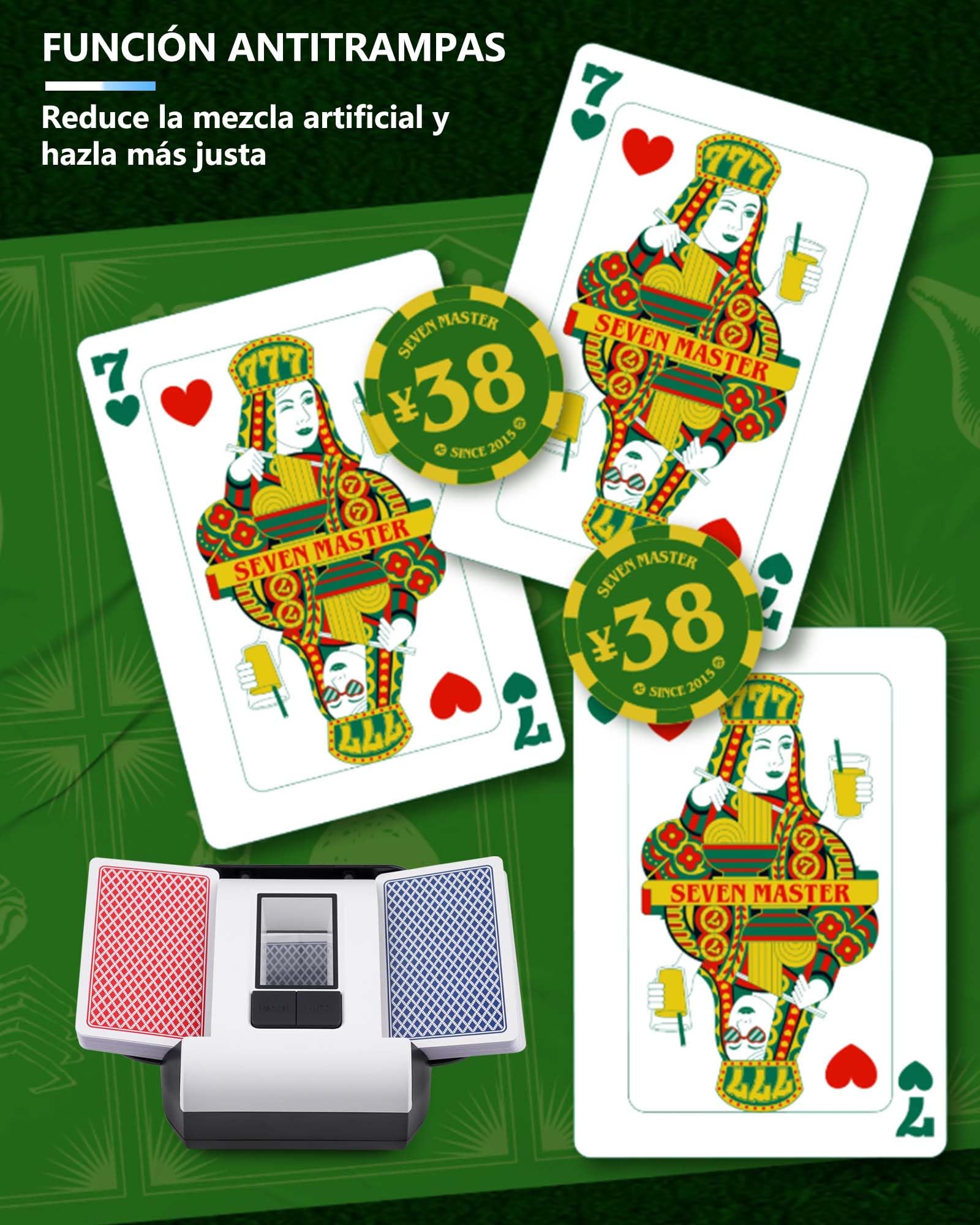 Barajador de Cartas Automático, Mezclador de Cartas Eléctrico para 1-2 Barajas Modo Automático y Manual Recargable Bajo Nivel de Ruido para Póquer UNO Blackjack Skip-Bo Phase 10 Texas Hold'em