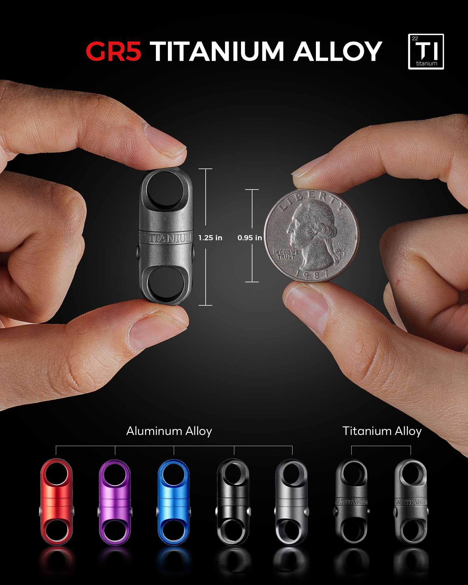 FEGVE Porte-clés magnétique en titane avec système de verrouillage à 360° - 1 connecteur TI mat + porte-clés SS de 5,1 x 2,5 cm