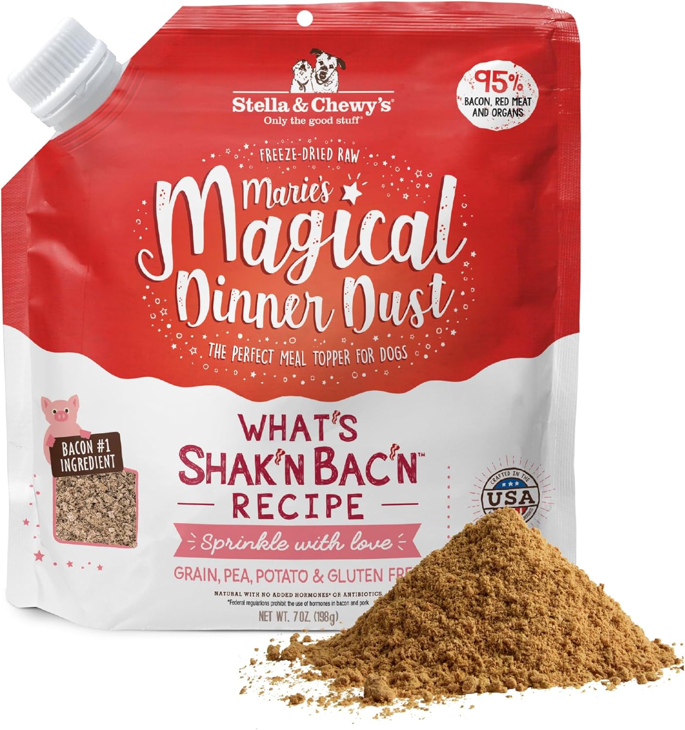 Stella & Chewy's Freeze-Dried Raw Marie's Magical Dinner Dust Bacon Dog Food Topper - Organic Fruits & Veggies for Picky Eaters 7oz