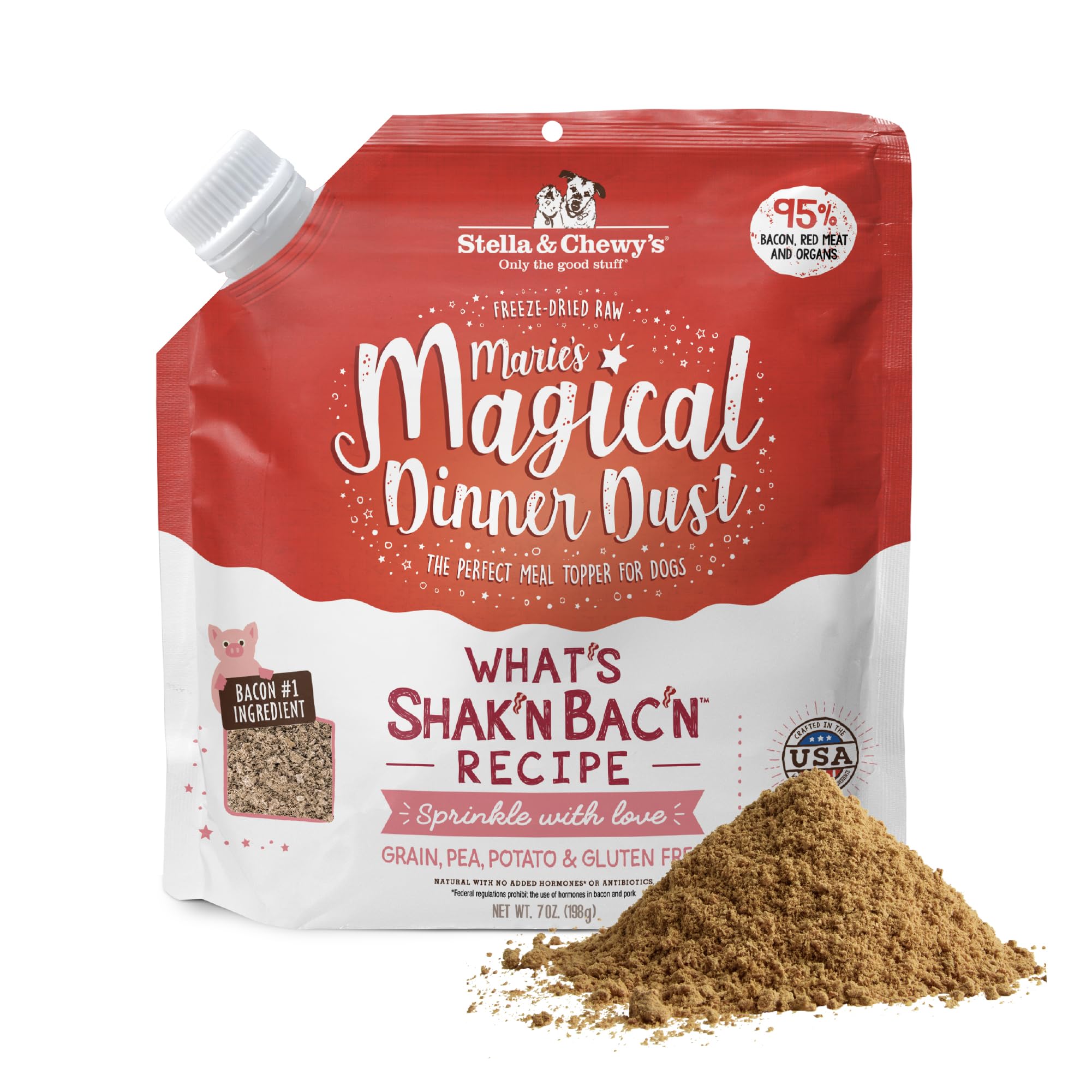 Stella & Chewy's Freeze-Dried Raw What's Shak'n Bac'n Recipe Marie's Magical Dinner Dust for Dogs, 7 oz. Bag