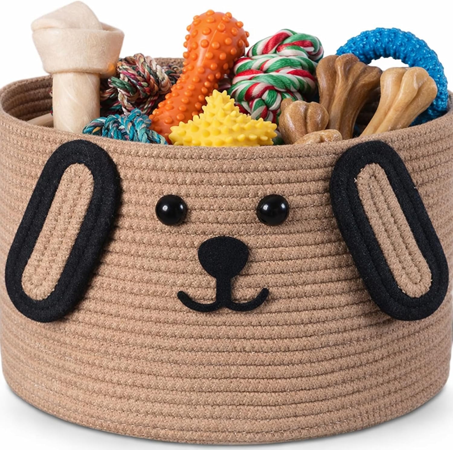Zopeal Dog Woven Basket, 11.8" D x 6.7" H Cotton Rope Toy Storage Organizer, Dog Mom Gift Empty, Cute Laundry Puppy Gift Animal Basket for Clothes, Towels, Toy, Laundry, Bathroom, Home(White, Gray)