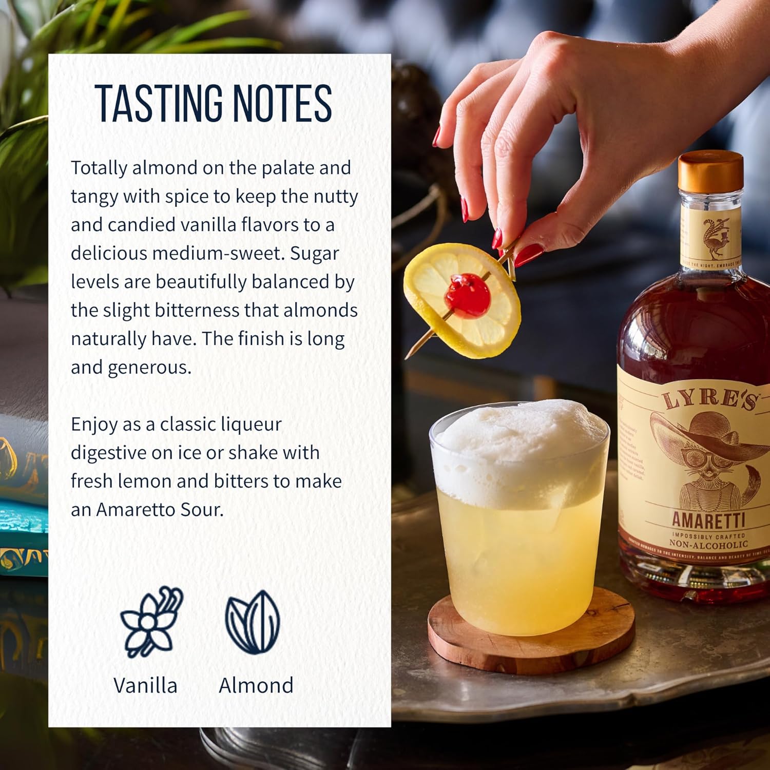 Lyre's Amaretti, Award-Winning Non Alcoholic Amaretto Alternative, Zero Proof Spirit for Non Alcoholic Amaretto Sours, Cocktails and Dessert Drinks (23.7 Fl Oz)