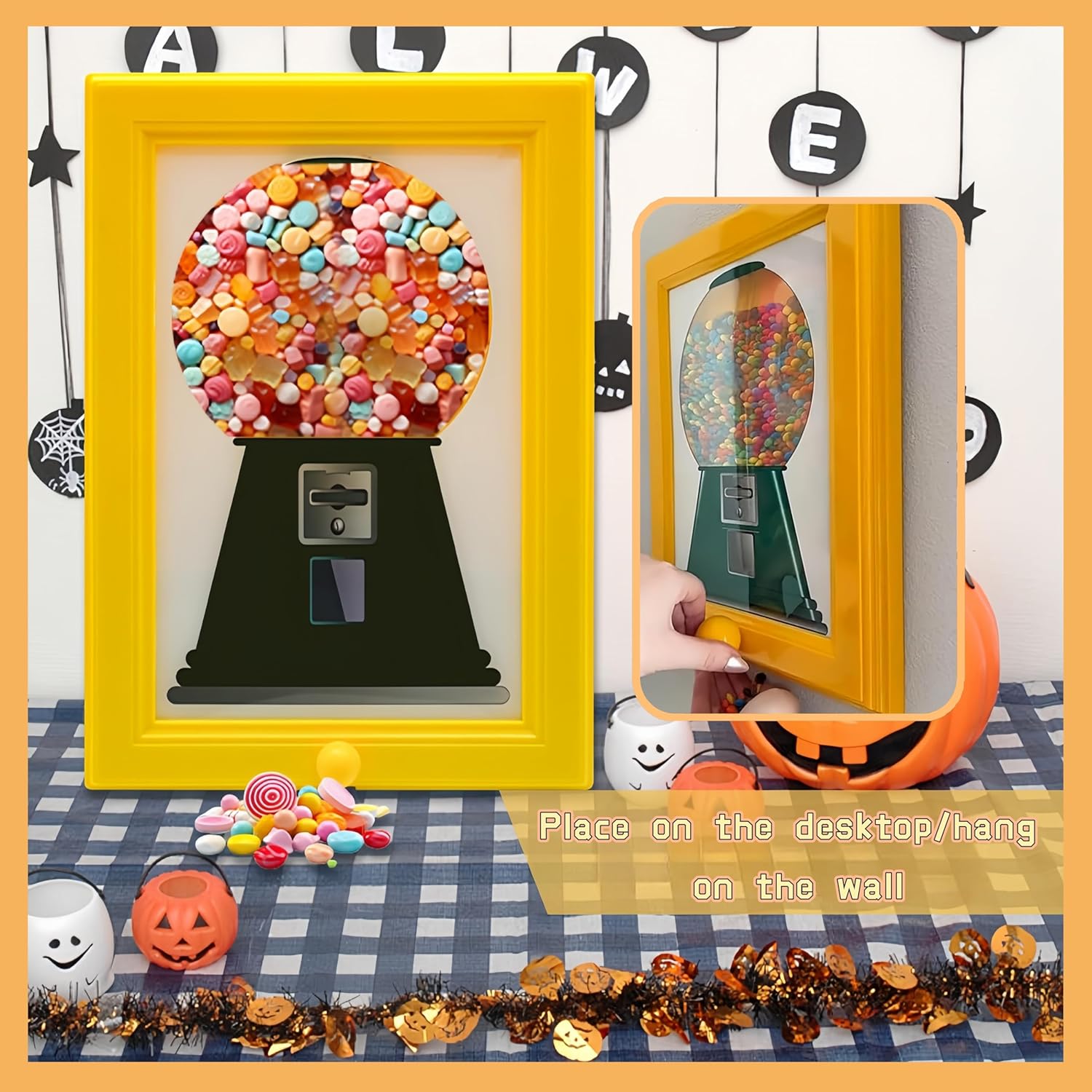 IntoGalaxy Gumball Machine Candy Dispenser Picture Frame – Candy Frame Dispenser & Hanging Candies Machine Art, Wall Candy Dispenser for Home & Party (Brown)