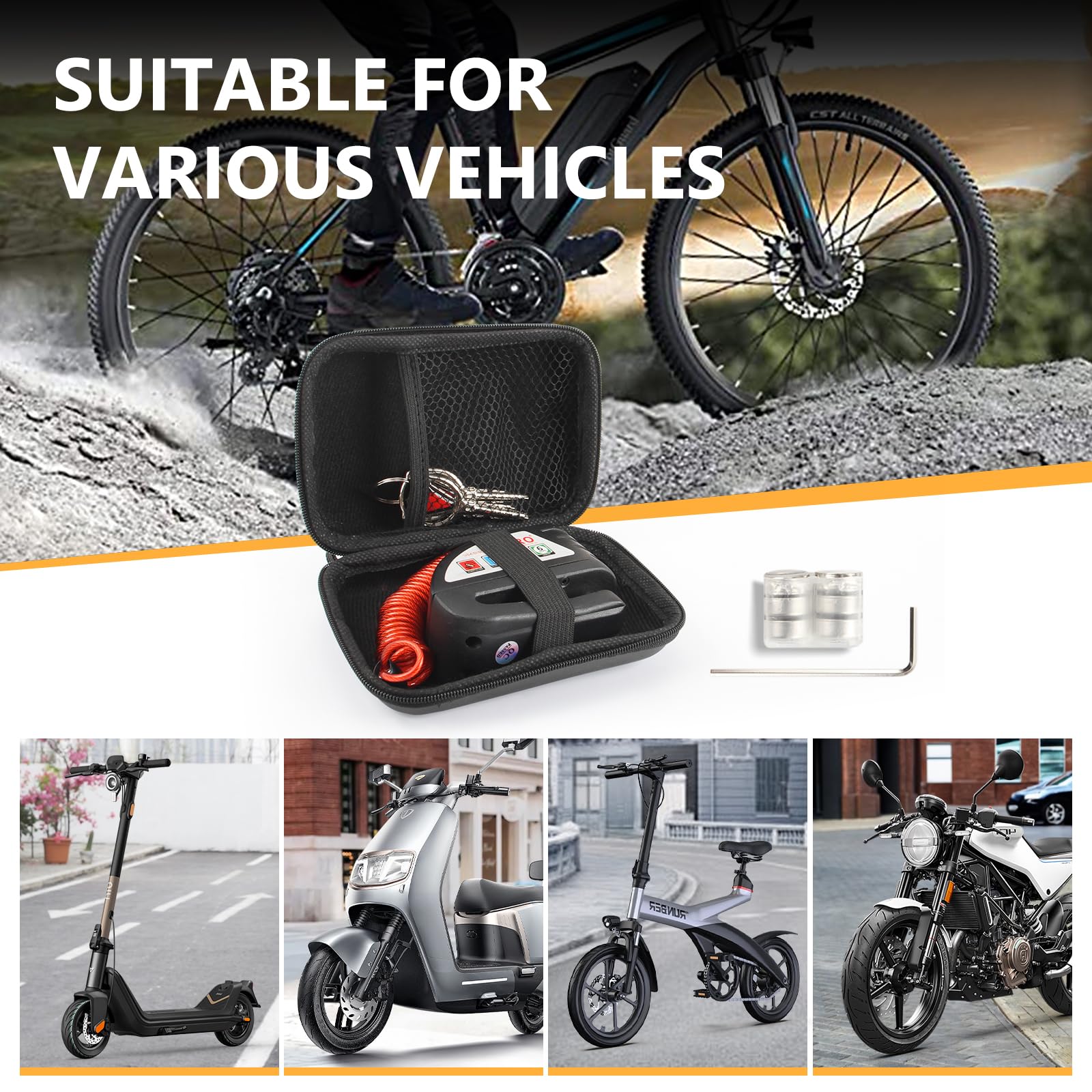 Blokada motocyklowa, blokada hamulca tarczowego z alarmem 130 dB, wytrzymałe zamki motocyklowe, ochrona przed kradzieżą, alarm motocyklowy, wodoodporny, do motocykli, blokada koła, skuter
