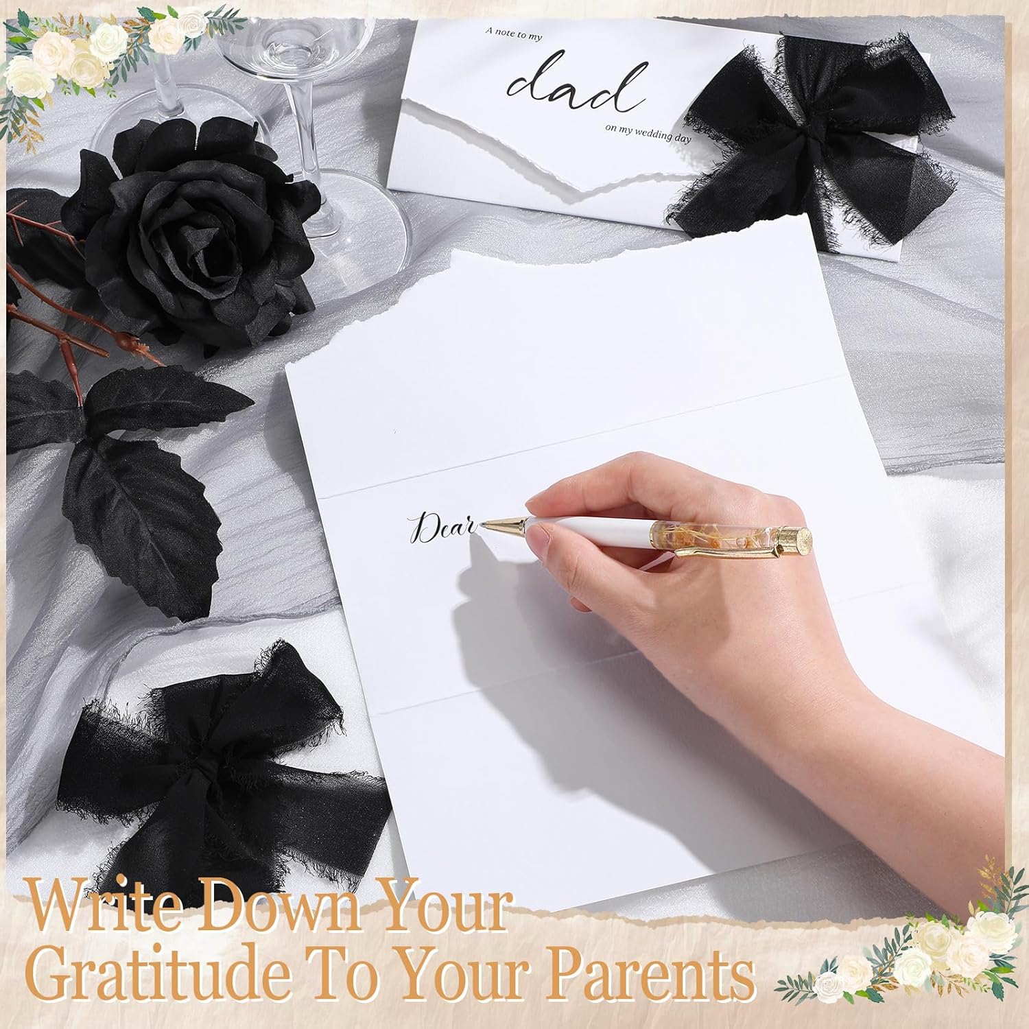 Set of 2 Wedding Day Cards to My Mom and Dad with Black Chiffon Ribbon, a Note to My Mom and Dad on My Wedding Day - Image 4